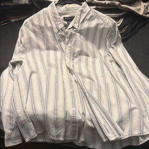 Aeropostale Navy and White Striped Button-Up